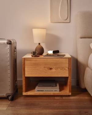 Table de chevet Alguema en placage de chêne finition naturelle 60 x 50 cm