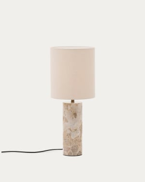 Raze table lamp in beige marble with a beige linen shade