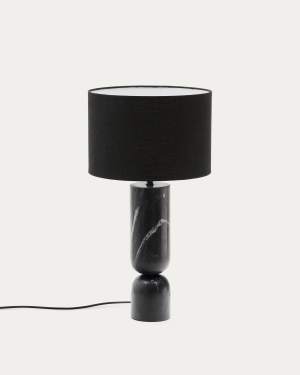 Vex table lamp in black marble with a black linen shade
