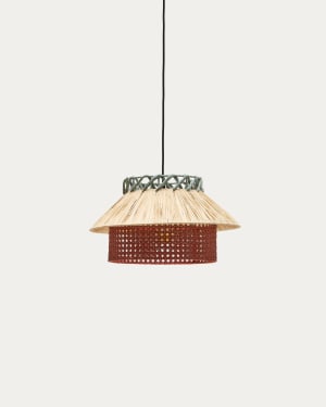 Lampadario Pulmi di rafia naturale, terracotta e blu Ø 40 cm
