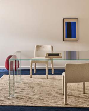 Adularia table in clear tempered glass 200 x 100cm