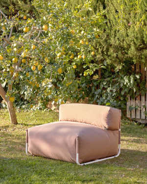 Square modular 100% outdoor sofa pouffe w/ backrest, terracotta, white aluminium 101x101cm