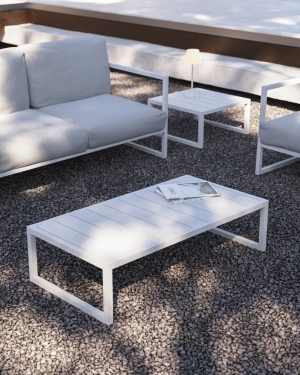 Couchtisch Comova 100% outdoor aus Aluminium weiß 60 x 114 cm