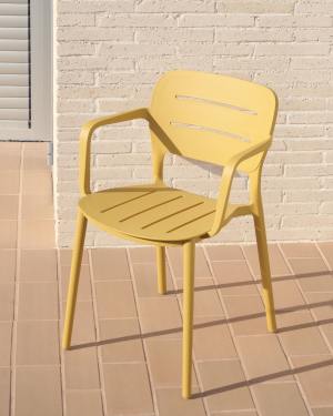 Morella stackable outdoor chair in mustard