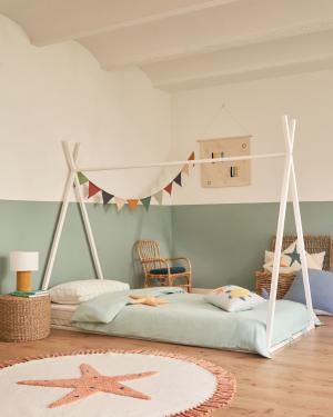 Maralis Tipi-Bett aus massiver Buche mit weißem Finish für Matratze von 90 x 190 cm