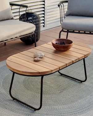 Salguer Couchtisch outdoor massives Akazienholz Seil in Braun Ø 100 x 50 cm FSC 100%