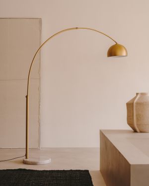 Madali-vloerlamp van metaal met afwerking in messing en wit marmer