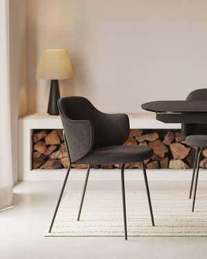 Yunia chair in dark grey with steel legs in a painted black finish FSC 100%