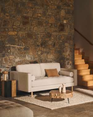 Debra 2-seater sofa in pearl chenille and natural legs, 182 cm FSC Mix Credit