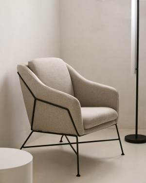 Brida armchair in beige and steel legs with black finish