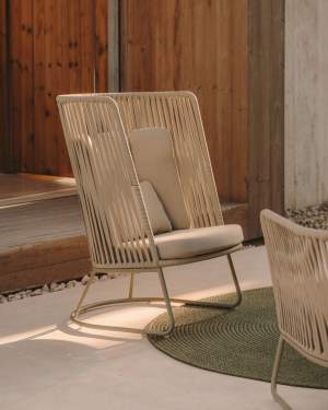 Saconca outdoor armchair with a high backrest made of cord and green galvanised steel