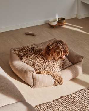 Μεγάλο κρεβάτι για κατοικίδια Toby, ριγέ και καφέ γούνα 75 x 75 εκ