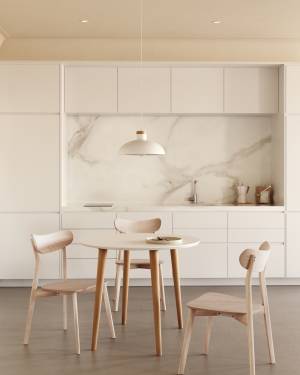 Runder Ausziehtisch Oqui MDF weiße Lackierung Beine aus massiver Buche 90 (170) x 90 cm