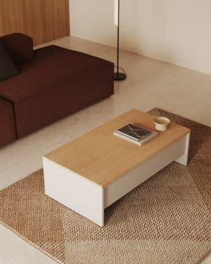 Table basse relevable Abilen en placage de chêne et laqué blanc 110 x 60 cm FSC 100 %