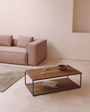 Yoana coffee table with oak walnut veneer and painted black metal structure, 110 x 60 cm