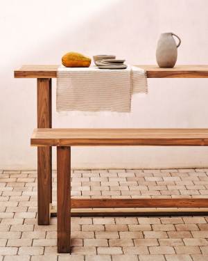 Banc alt 100% exterior Canadell de fusta massissa de teca reciclada 130 cm