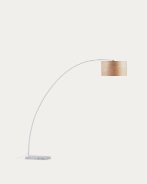 Juhe floor lamp in in ash wood veneer, steel and white marble UK adapter