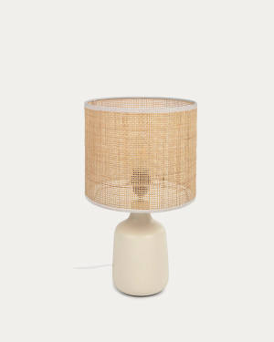 Erna table lamp in white ceramic and bamboo with natural finish adapter UK