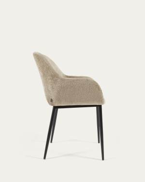 Chaise Konna en chenille beige avec pieds en acier peint noir