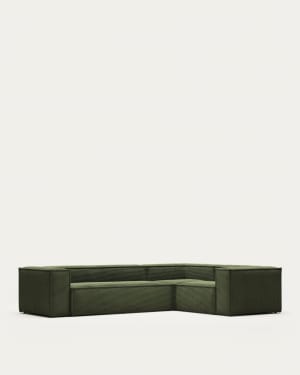 Blok fire-retardant 4-seater corner sofa in thick green corduroy 320 x 230cm/230 x 320cm FSC Mix Credit