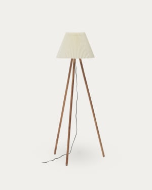 Benicarlo floor lamp in solid rubber wood with a natural, beige finish, UK