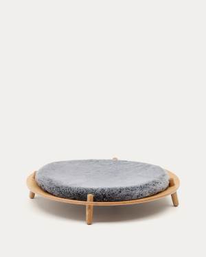 Bunola bed for pets made of ash plywood and cushion in grey fur, Ø 70 cm