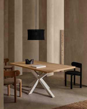 Argo table in melamine with natural finish and steel legs with white finish 180 x 100 cm