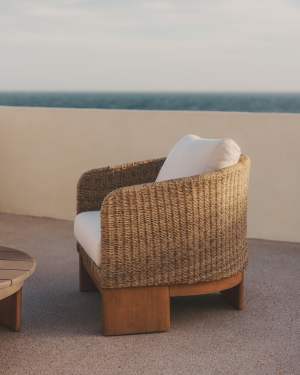Xoriguer armchair in synthetic rattan and solid eucalyptus wood FSC 100%