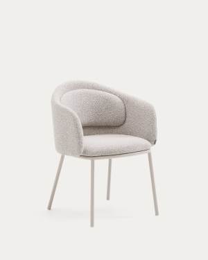 Idaira chair in thick beige chenille and steel legs in a beige finish, FSC Mix Credit