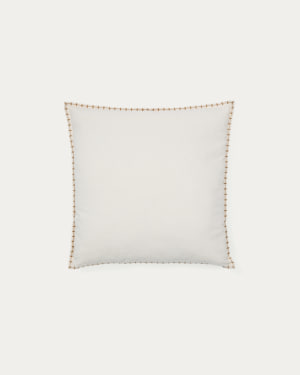 Rakira beige cotton cushion cover with mustard-coloured embroidery feature, 45 x 45 cm