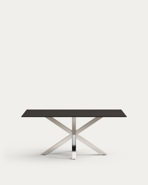 Table Argo en verre noir mat et pieds en acier inoxydable 180 x 100 cm