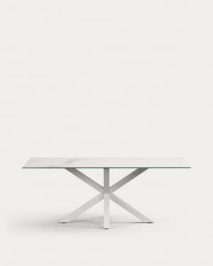 Argo table in white Kalos porcelain and steel legs with white finish, 200 x 100 cm