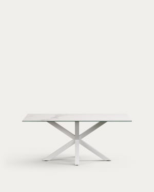 Argo table in white Kalos porcelain and steel legs with white finish, 180 x 100 cm