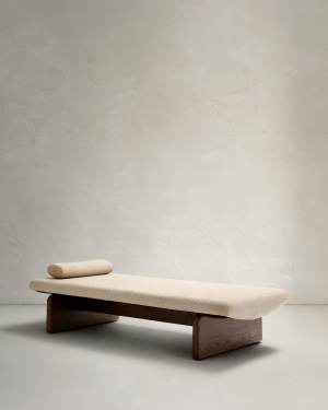 Méridienne Topaz en tissu chenille beige et bois de frêne finition noyer 200 cm FSC 100%