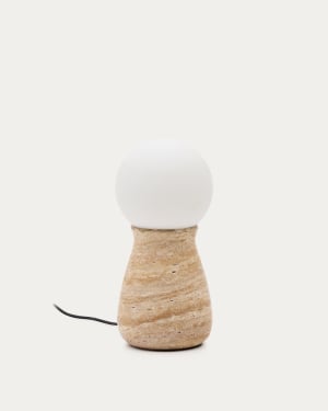 Okeni table lamp made of travertine and glass UK adapter