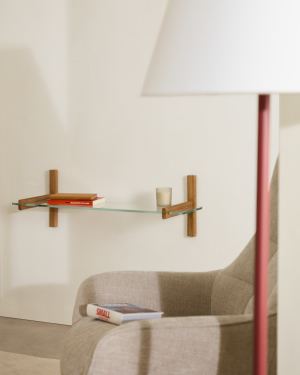 Αρθρωτή ραφιέρα Sitra 1 ράφι από γυαλί και μασίφ δρυ 90 εκ FSC Mix Credit