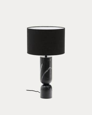 Vex table lamp in black marble with a black linen shade UK adapter