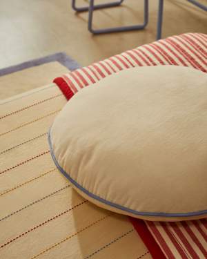 Rundes Kissen Saya aus Baumwolle weiß und blau Ø 40 cm