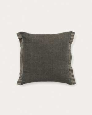 Niven green 100% melange linen cushion cover with side stripes 45 x 45cm