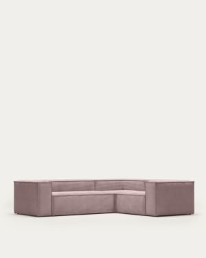 Blok 3-seater corner sofa thick pink corduroy 290 x 230 cm / 230 x 290 cm