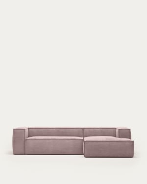 Blok 3-seater sofa with right chaise longue thick pink corduroy 300 cm