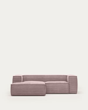 Blok 2-seater sofa with left chaise longue thick pink corduroy 240 cm