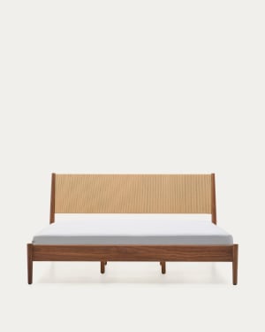 Elan bed in veneer and solid walnut wood with cord mattress 183 x 203 cm FSC Mix Credit