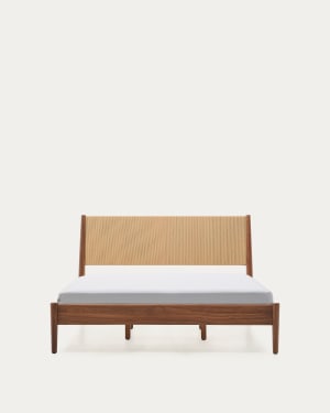 Elan bed in veneer and solid walnut wood with cord mattress 152 x 203 cm FSC Mix Credit
