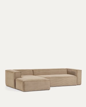 Blok 4-seater sofa with left chaise longue thick taupe corduroy 330 cm