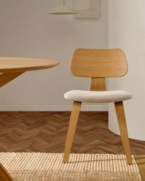 Καρέκλα Gena από ξύλο δρυός και μπεζ chenille