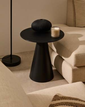 Table d'appoint Wilshire en verre trempé et métal avec finition peinture noir Ø 50 cm