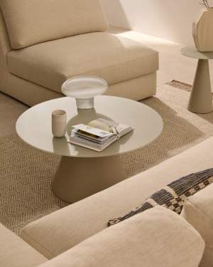 Wilshire Couchtisch aus gehärtetem Glas und Metall matt grau lackiert Ø 80 cm