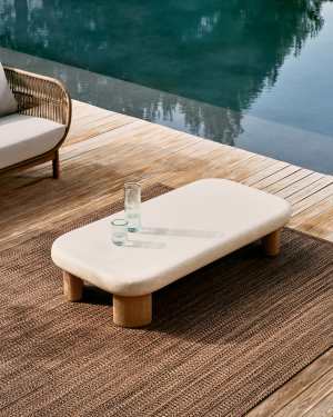 Table basse Labra en ciment et bois d’acacia 140 x 70 cm