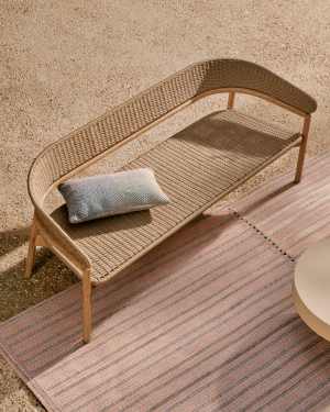 3-Sitzer-Sofa Arinella aus massivem Akazienholz mit Finish in natürlichem Farbton und beigem Seil FSC 100% 167 cm